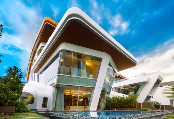 Villa dengan desain teras berbentuk seperti kapal pesiar